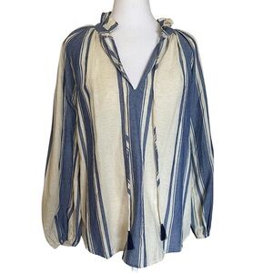 NWT Natalie Martin Penny Blouse Women’s Size XS Cream Blue Striped Tunic Ruffle